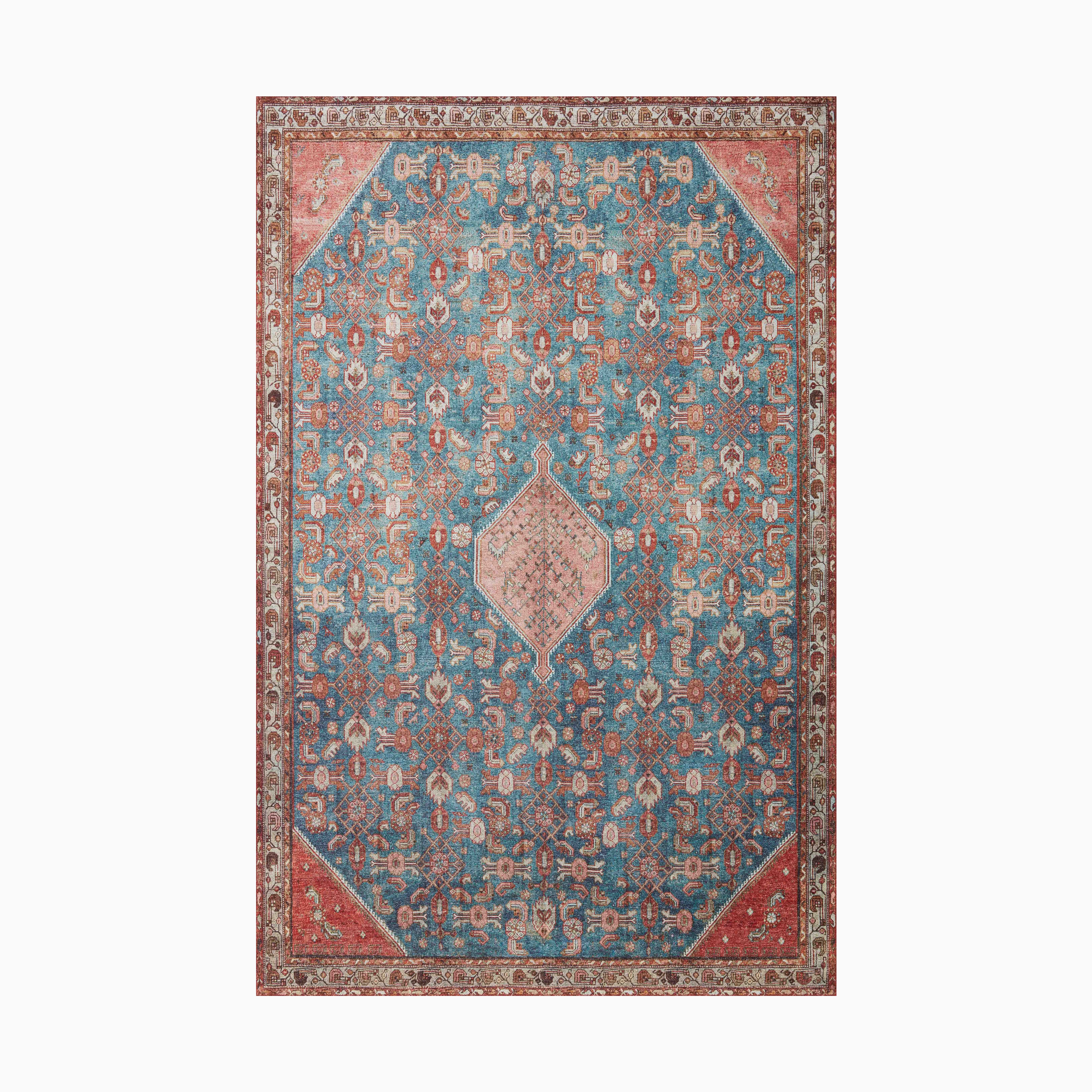 Hutchinson Polyester Face Rug in Marine / Crimson