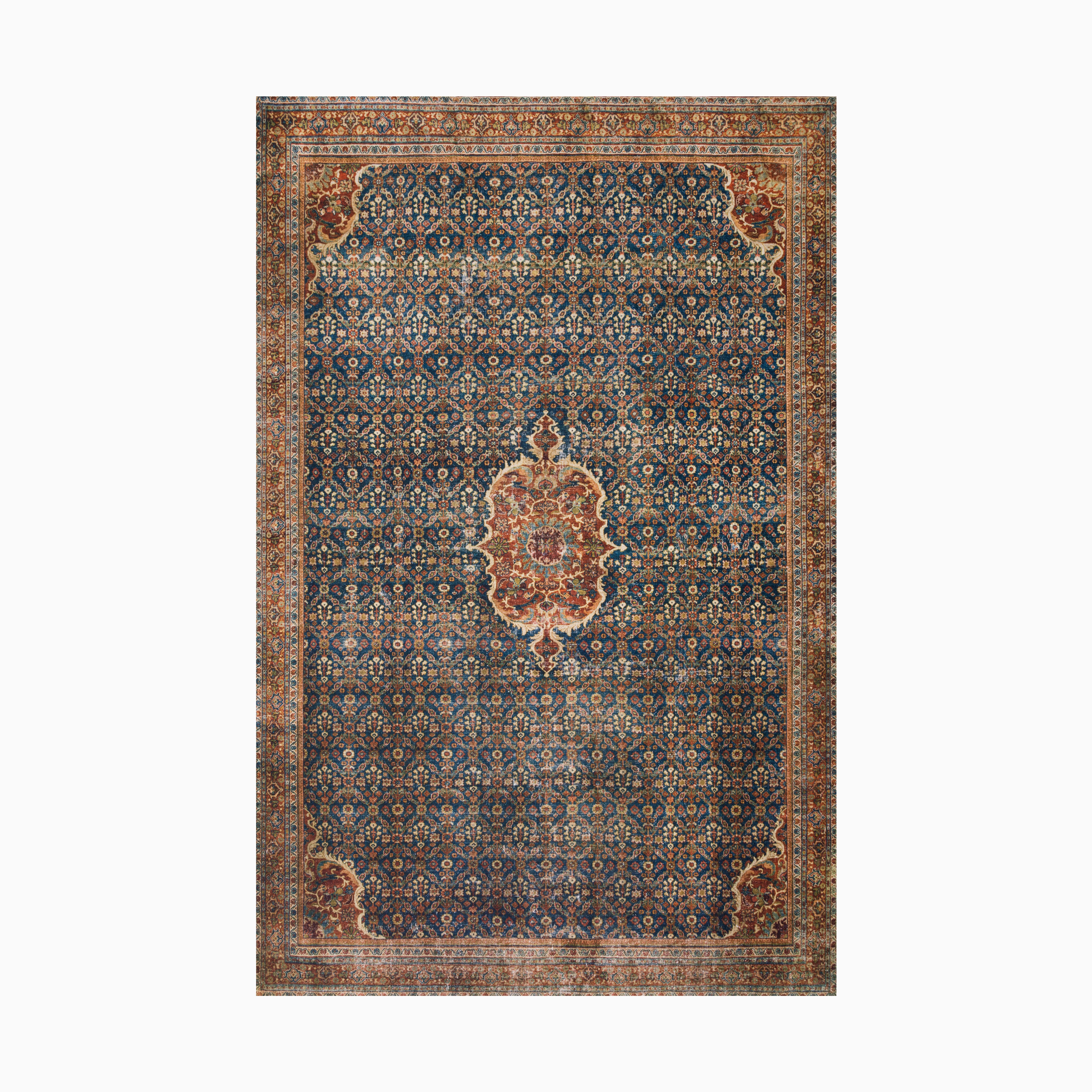 Hutchinson Polyester Face Rug in Navy / Rust