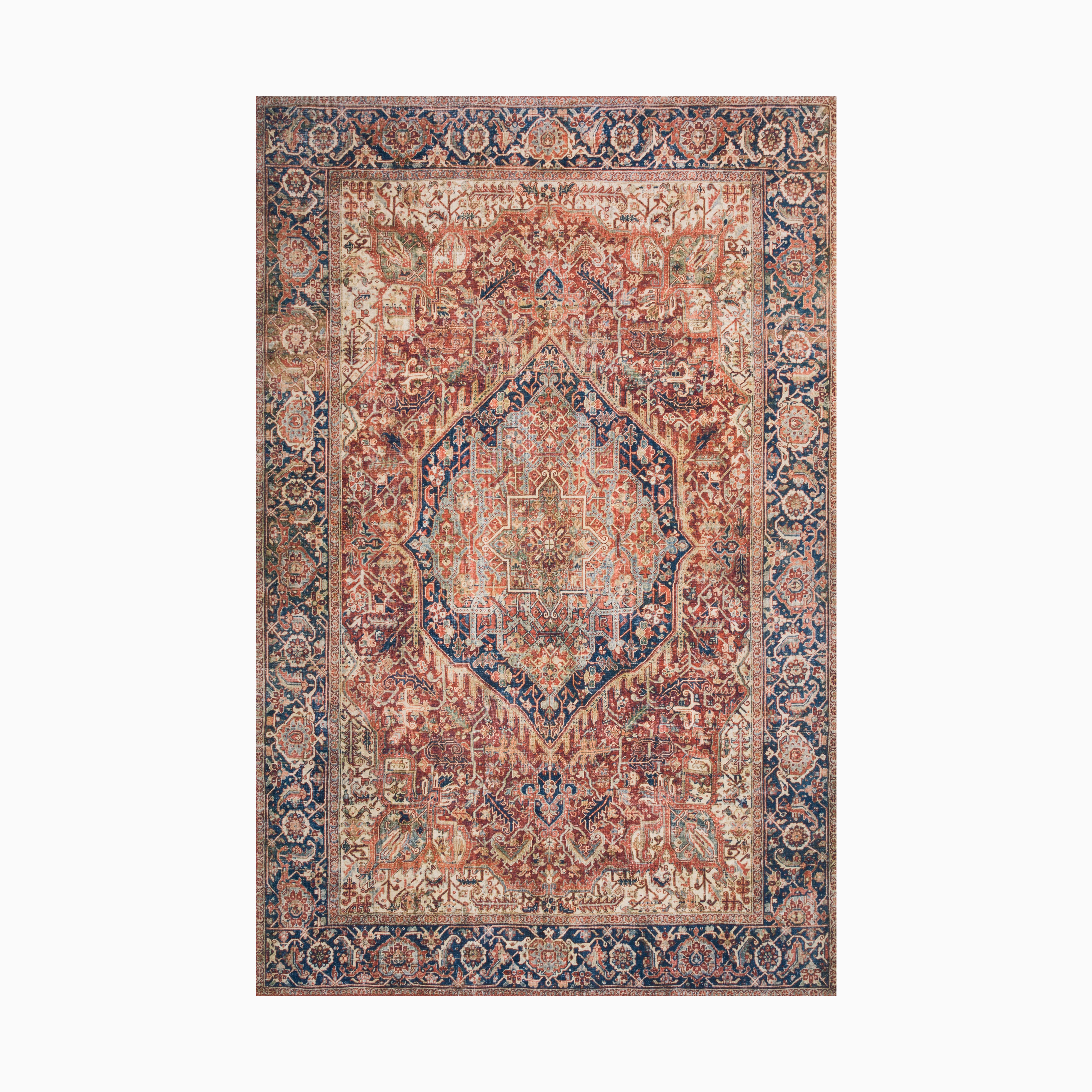 Hutchinson Polyester Face Rug in Terracotta / Denim