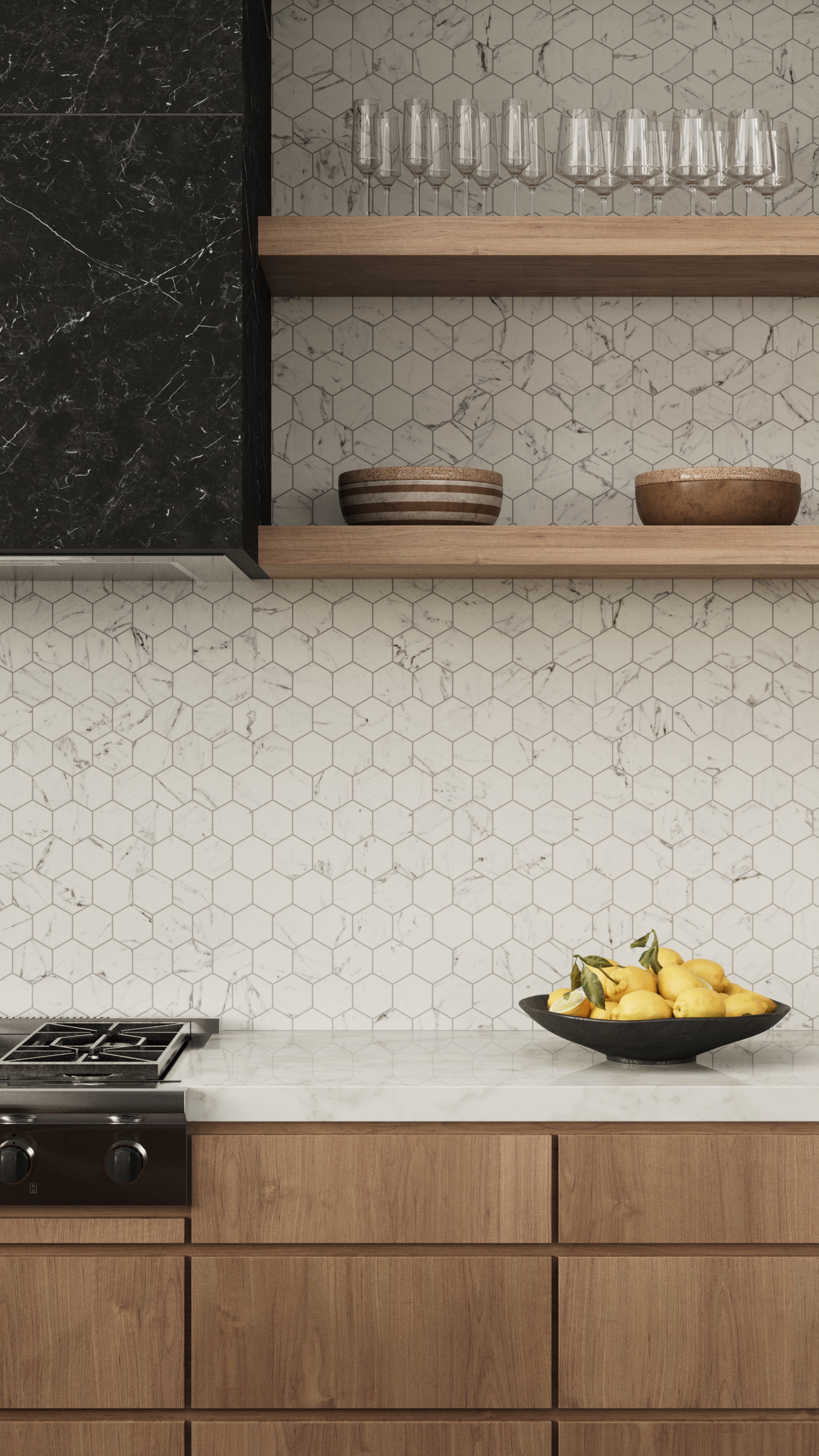 Blair 3x3 Matte Porcelain Hexagon Mosaic Tile in White Carrara