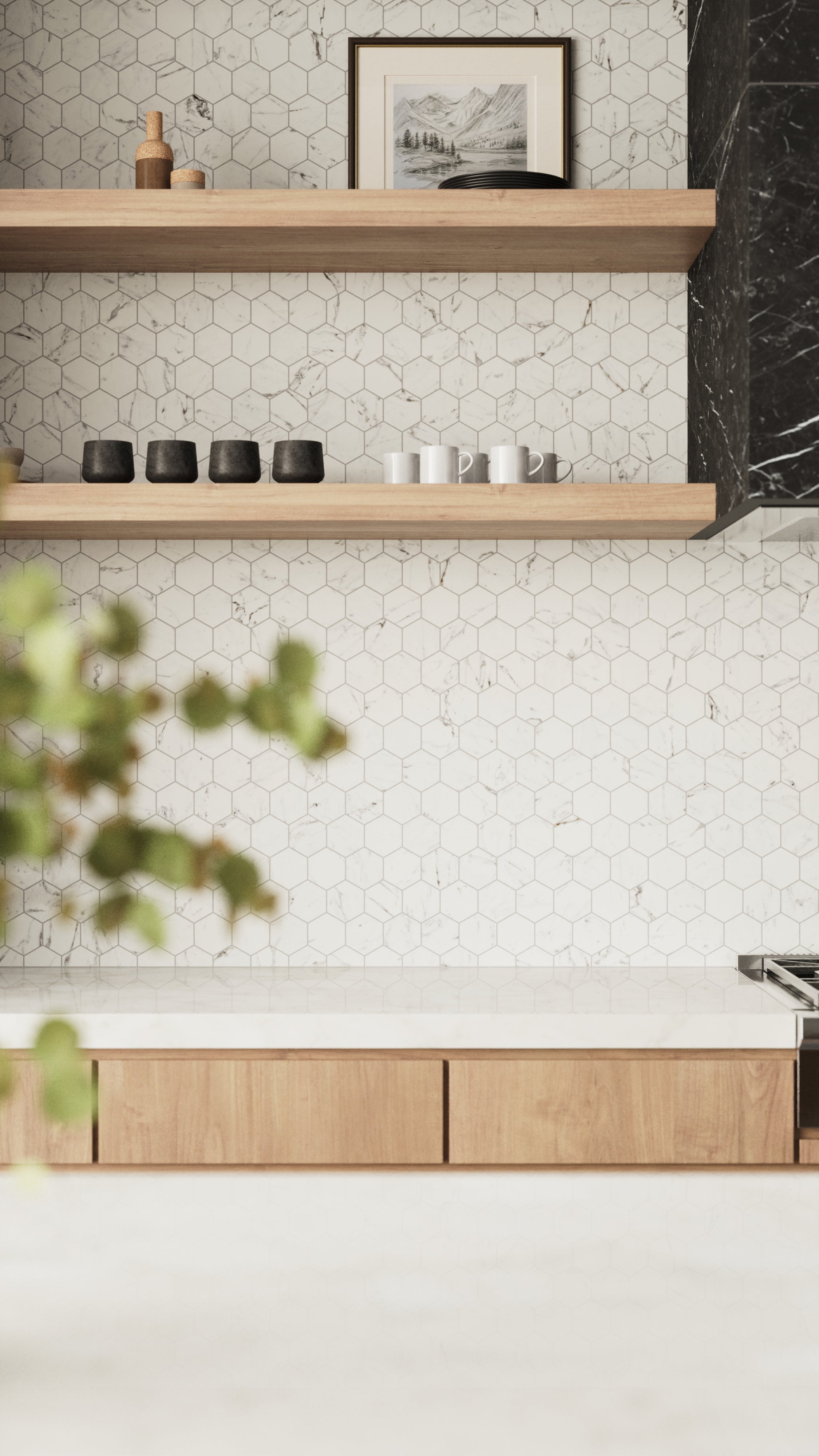 Blair 3x3 Matte Porcelain Hexagon Mosaic Tile in White Carrara