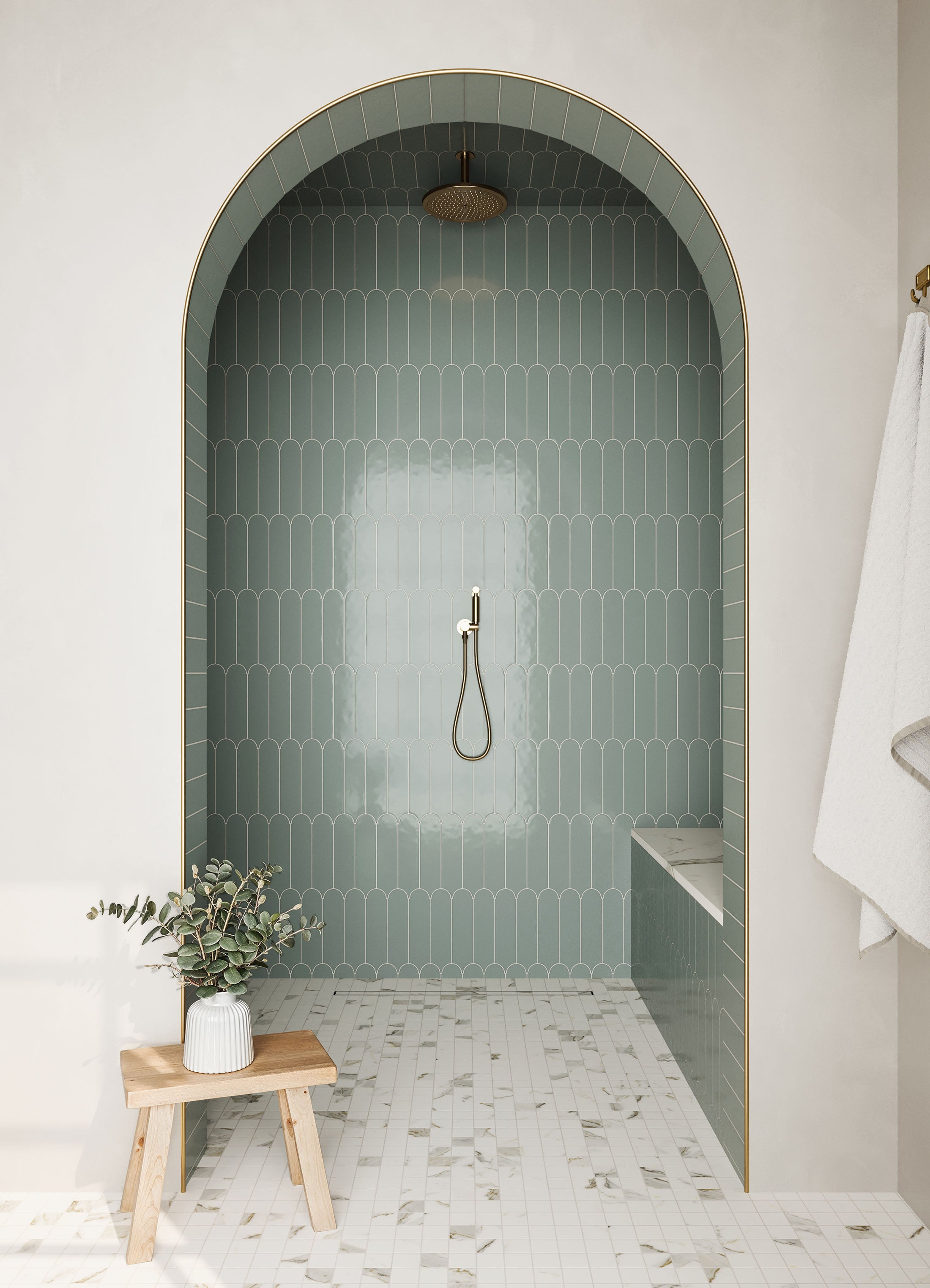 Sarina 3x12 Glossy Ceramic Fishscale Tile in Seafoam