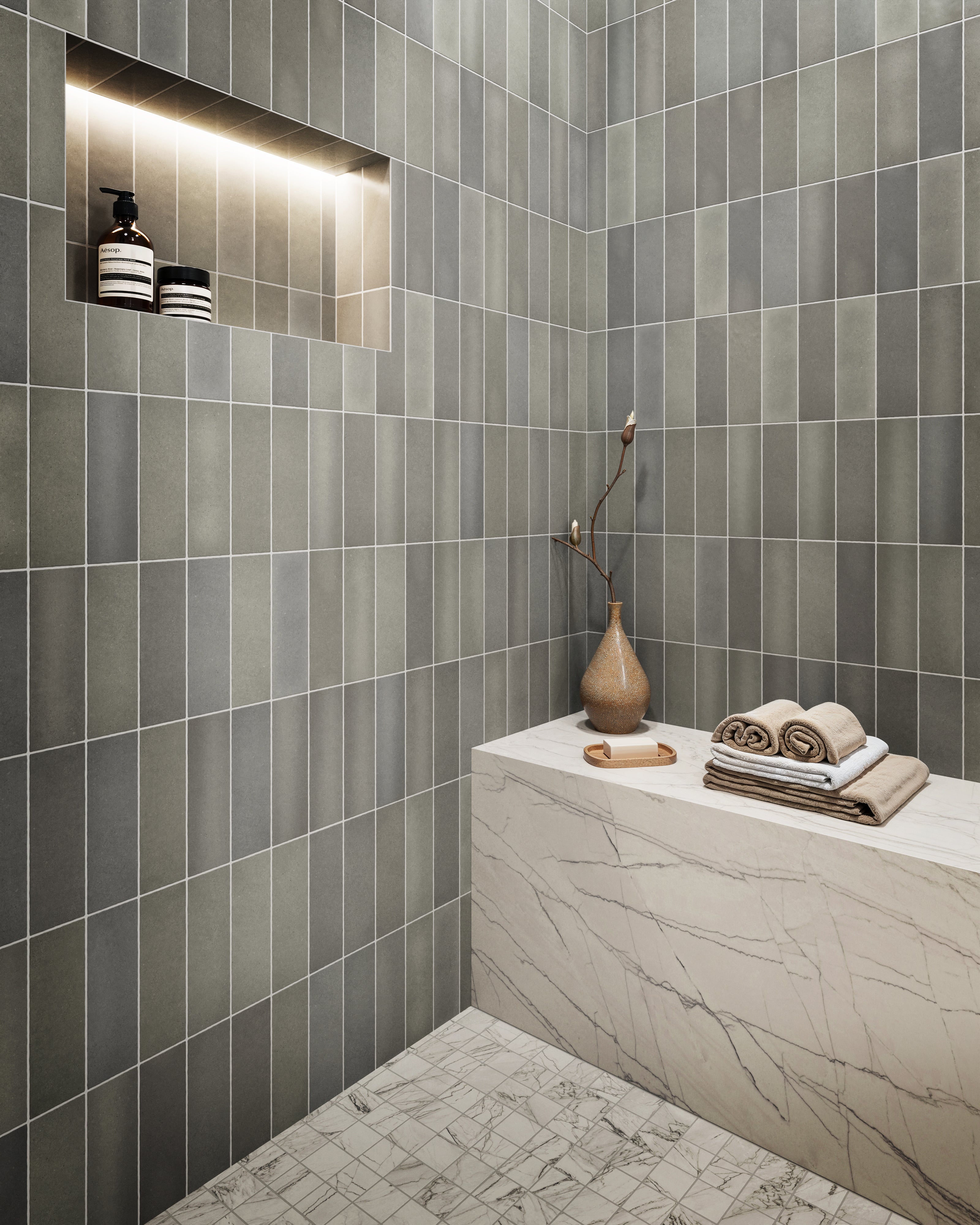 Aniston 2x2 Matte Porcelain Mosaic Tile in Calacatta Quarzite