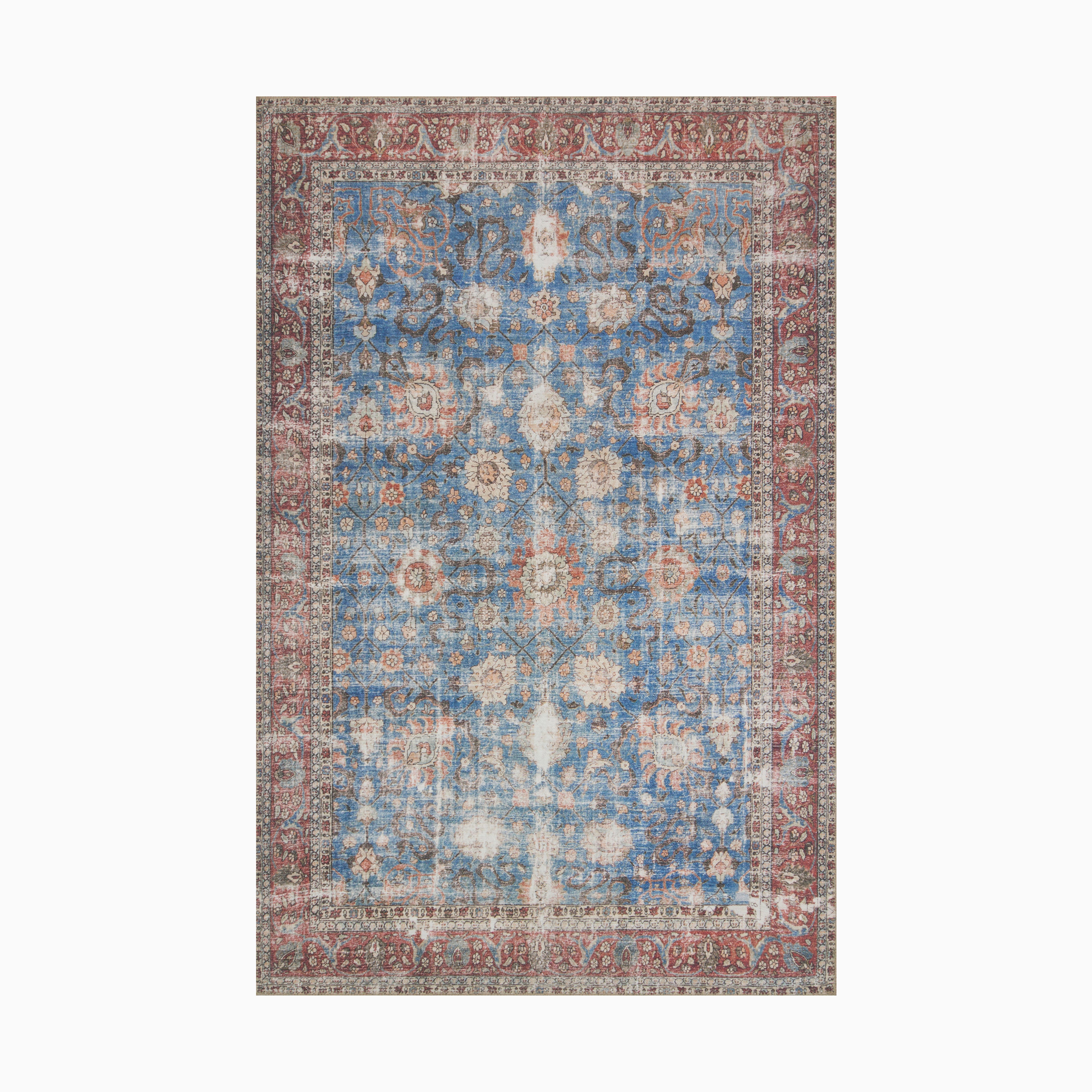 Pascal Polyester Face Rug in Denim / Burgundy