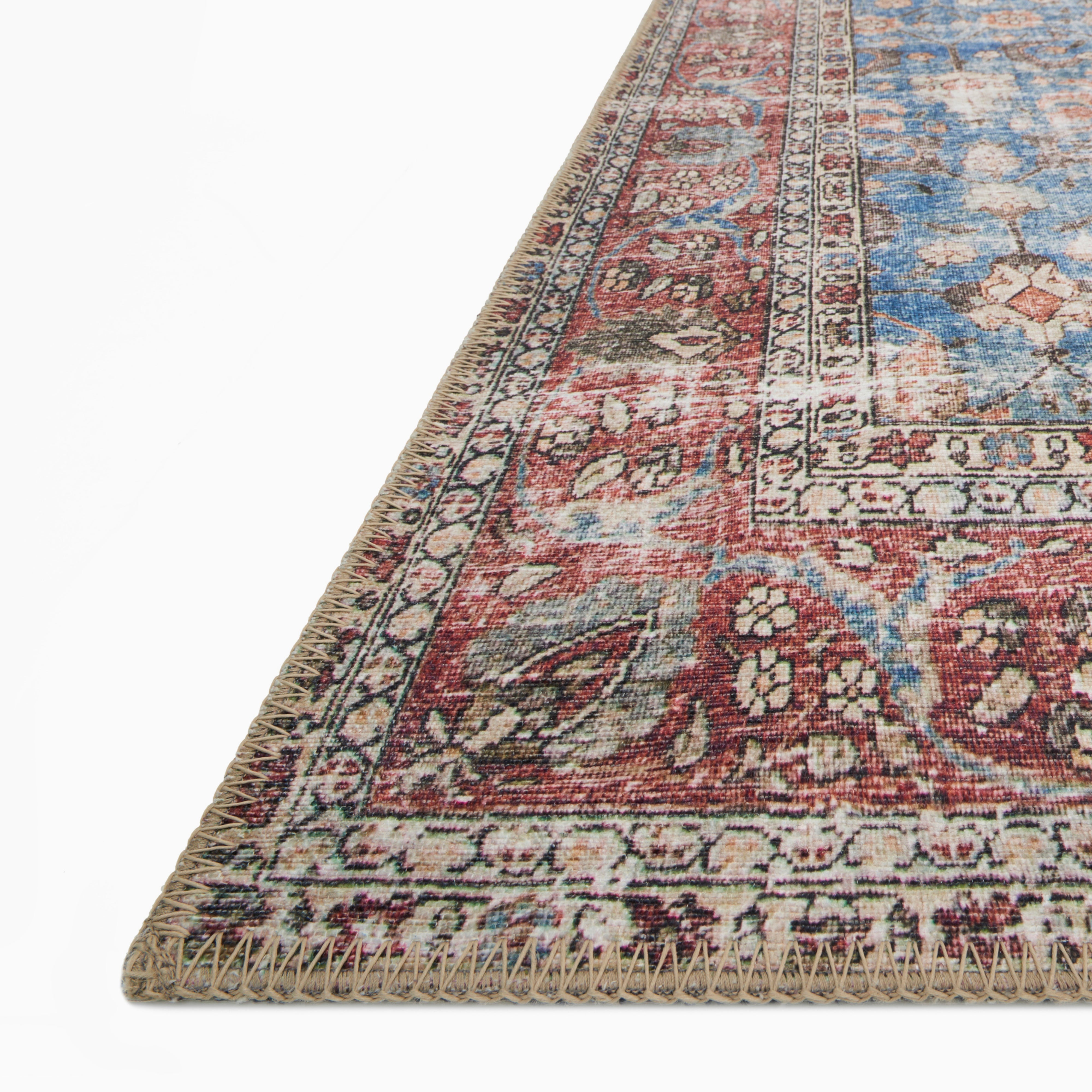 Pascal Polyester Face Rug in Denim / Burgundy